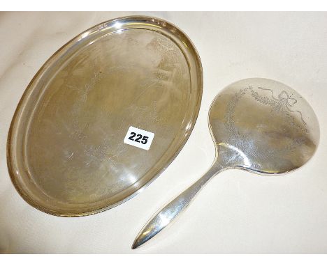 Hallmarked oval silver tray - Birmingham 1916 by Synyer & Beddoes together with a silver backed hand mirror