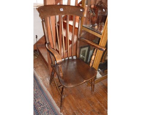 Victorian ash and elm stick back kitchen armchair