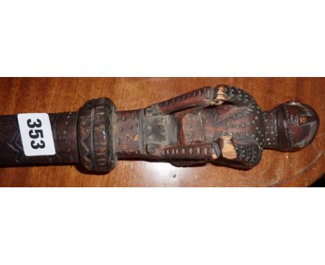 Tribal Art: African walking stick with carved figure grip