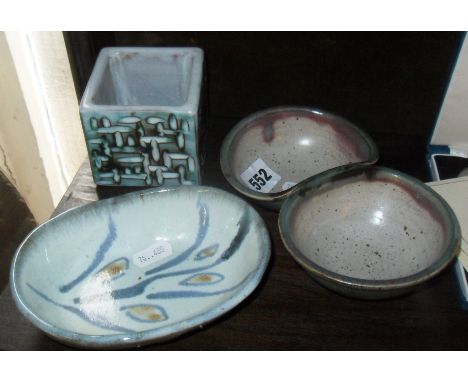 Studio pottery - Michael Leach glazed stoneware small double dish, another similar dish and a Christine Smith glazed terracot