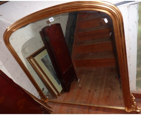 Large Victorian style gilt framed arch topped overmantle mirror