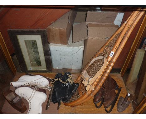 Vintage snowshoes and ice skates