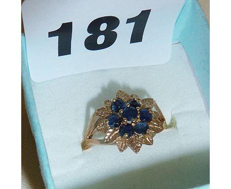 Vintage 9ct gold ring set with blue stones