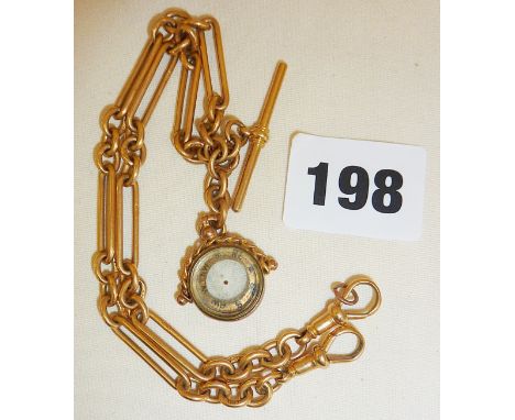 18ct gold fob pocket watch chain with remains of gold fob compass, (fob compass is 9ct and has a glass face) total weight app