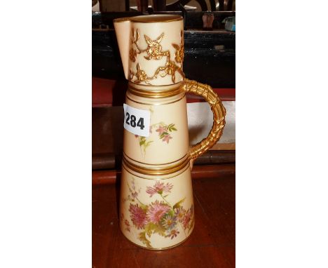 Royal Worcester blush ivory and gilt jug, pattern 1047, puce mark