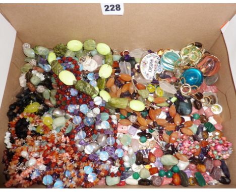 Large quantity of semi-precious stone and glass beads, full necklaces with .925 silver fixings, old marbles and a decanter la