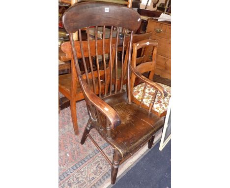 19th c. scroll arm stick back kitchen elbow chair