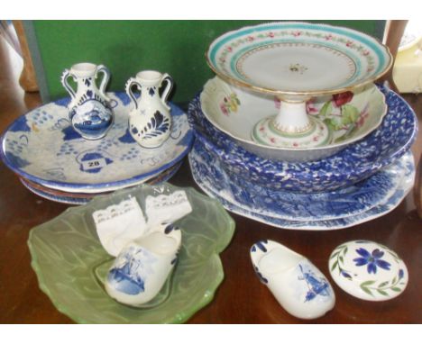 Assorted blue and white pottery plates, modern Delftware, etc.