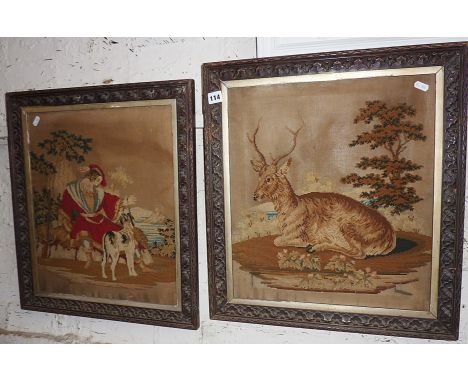 Pair of Victorian tapestry pictures in carved pine frames