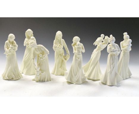 Eight Royal Worcester mother and child figure groups comprising: First Smile CW293, First Steps, First Kiss CW172, First Love