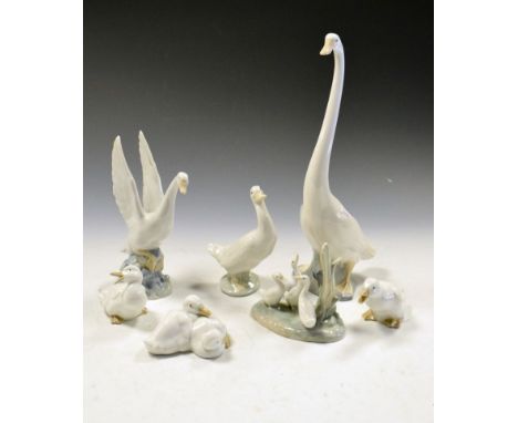 Group of seven Nao porcelain models of ducks and geese, largest 34cm high (7)  