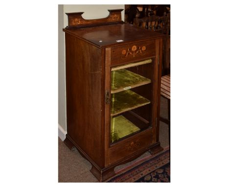 Edwardian mahogany Art Nouveau-style music cabinet, fitted one bevelled glass door enclosing three shelves, 47.5cm wide  