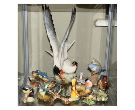Large selection of ceramic bird ornaments to include; Crown Staffordshire, Capodimonte, Russian, large Hutschenreuther group 