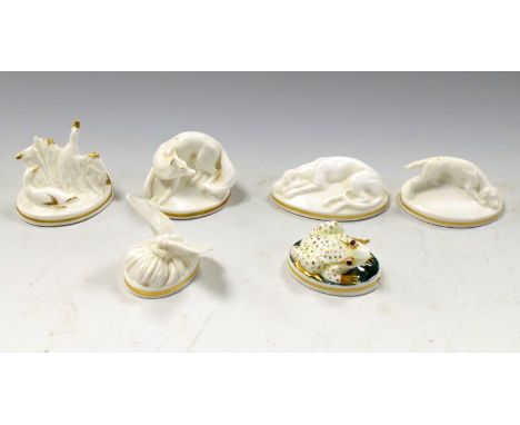 Six assorted Royal Worcester animal paperweights to include; frog, butterfly, dogs, etc (6)  