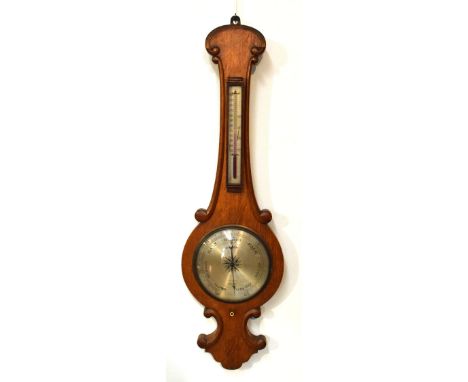 Late 19th/early 20th Century oak cased wheel barometer having alcohol thermometer, the dial signed Husbands, Bristol, 92cm hi