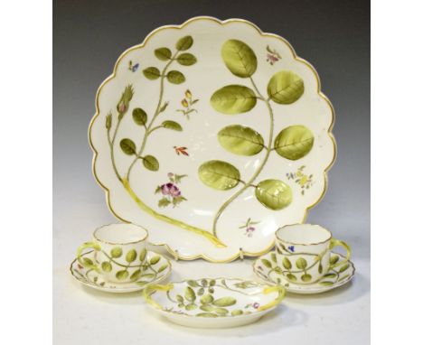 Royal Worcester 20th Century 'The Blind Earl' pattern bowl, oval dish and two cups and saucers with gilt backstamp  