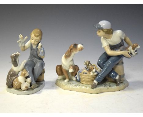 Two Lladro figure groups, 5376 'This One's Mine' and 5736 'Puppet Show', the largest 17cm high (2)  