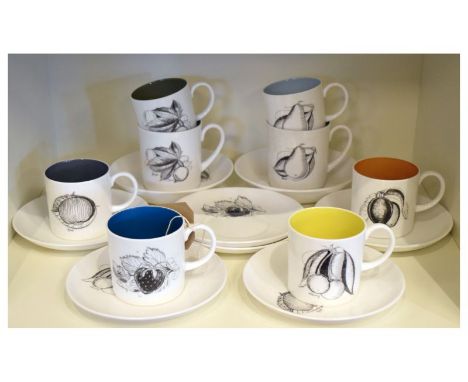 Susie Cooper - Set of eight coffee cans and saucers printed with various fruits (16)  