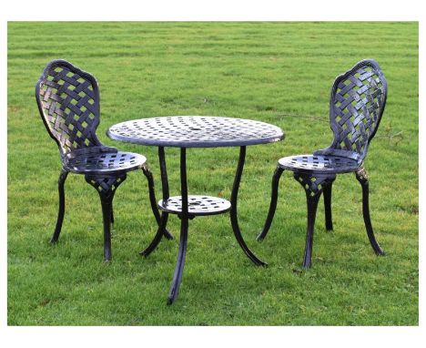 Garden Furniture - Black metal bistro table and pair of chairs  