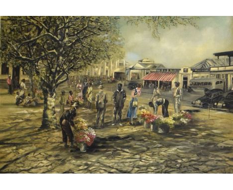 M Horden (20th Century) - Oil on canvas - Cecil Square, Salisbury, Rhodesia, signed and dated 1959 lower right, 55cm x 75.5cm