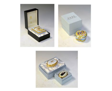 Royal Commemorative Interest - Three Halcyon Days enamel boxes comprising: Queen Elizabeth II Diamond Jubilee rectangular box