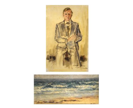 Demeulemeester - Watercolour - Portrait of a seated gentleman, signed and indistinctly dated Brugge, 57.5cm x 37cm, framed an