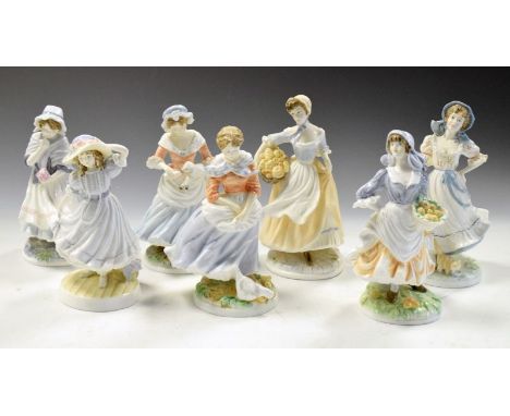 Seven assorted Royal Worcester figurines comprising: four from the Old Country Ways series plus Bakers Wife, A Posy for Mothe