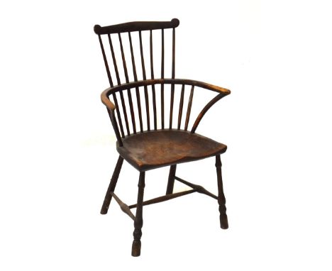 19th Century ash and elm seat comb back Windsor armchair  