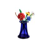 A BOHEMIA COBALT GLASS VASE AND ART GLASS FLOWERS