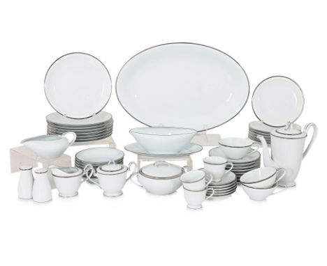 A NORITAKE SILVERDALE PATTERN TEA, COFFEE AND PART DINNER SERVICE
Silverdale pattern 9954, white porcelain with silver rims, 