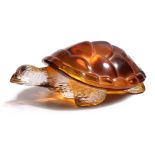 A LALIQUE AMBER GLASS TURTLE FIGURE