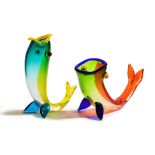 TWO MURANO GLASS FISH BY FULVIO BIANCONI FOR VENINI