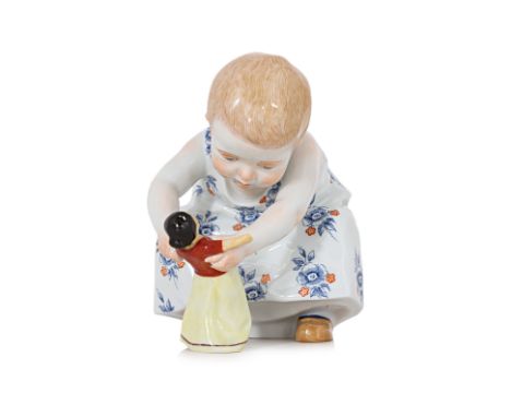 A MEISSEN PORCELAIN FIGURE OF A GIRL DANCING WITH A DOLL Germany, Soft-paste porcelain modelled as a young girl holding a dol