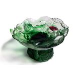 A TITTOT ART GLASS CRAB ON LOTUS