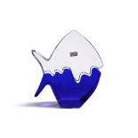 A BACCARAT BLUE AND CLEAR CRYSTAL FISH STATUE