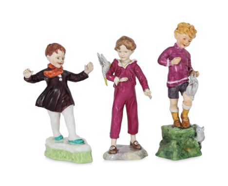 THREE ROYAL WORCESTER FIGURES BY F.G.DOUGHTY
Comprising: January, 3452; October, 3417; and The Parakeet 3087, black printed m