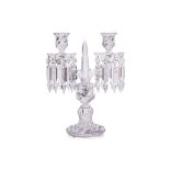A BACCARAT CRYSTAL TWO LIGHT CANDELABRA
