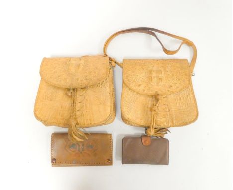 Two vintage crocodile leather ladies handbags, along with two leather purses.&nbsp;(4)