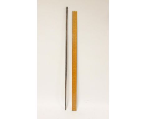 Early 20th century tapered rosewood teacher's pointer stick with silver mount, also a wooden rule by Rabone. (2)