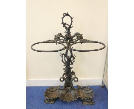 Victorian Coalbrookdale cast iron umbrella stand c1875 model 212, having stylised coral branch back, two oval hoop recepticle