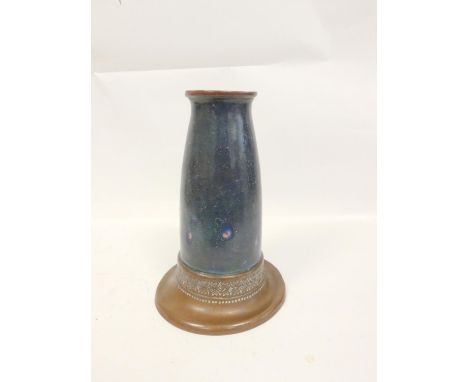 William Hair Haseler Ltd. Arts &amp; Crafts copper and enamel vase, circa 1901 of tapered cylindrical form, the body coated i