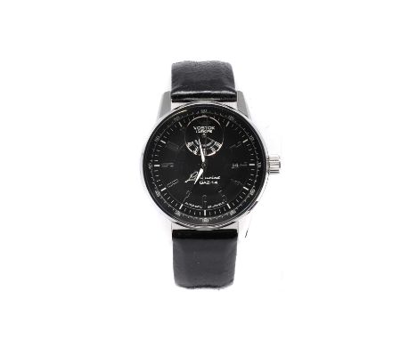 A cased stainless steel Vostok 'GAZ-14 Limousine' automatic strap watch,  42mm diameter with a black dial, Arabic numerals, l