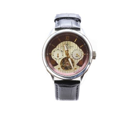 A stainless steel Constantin Weisz automatic strap watch, 43mm diameter, with a silvered and bronzed dial, centre second swee