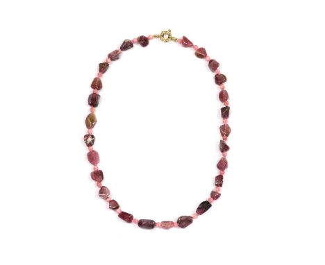 A collection of bead necklaces, to include a tourmaline and rhodochrosite bead necklace, with freeform pink and watermelon to