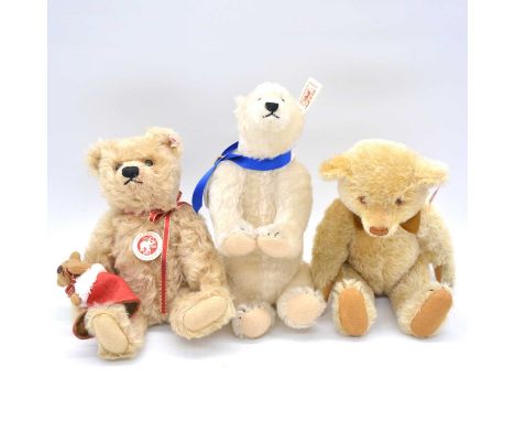 Steiff teddy bears, three including 021343 'Lenard' teddy bear with stocking, 25cm, 2015, limited edition no.755 of 1500; EAN