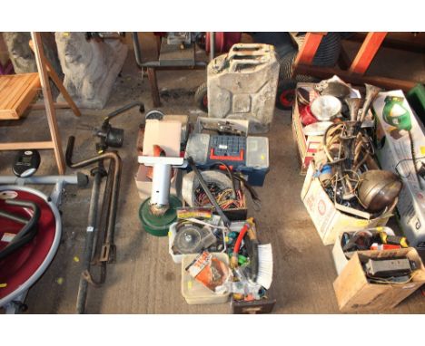 A jerry can and a large quantity of sundry attachments; tools; bulbs etc