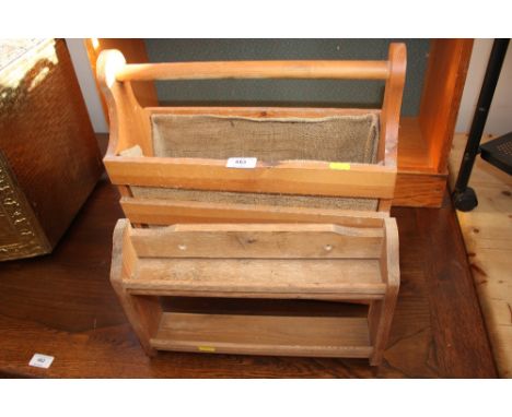 A pine spice rack together with a pine magazine rack 