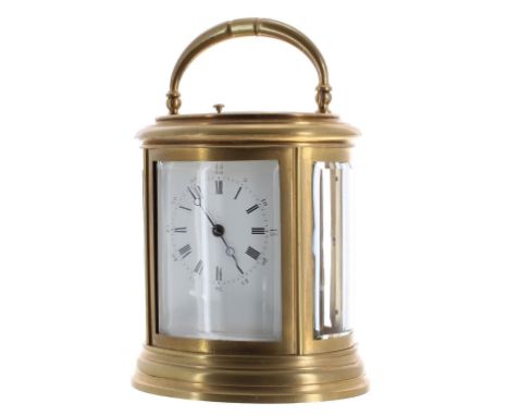 Repeater oval carriage clock striking on a gong, the movement back plate and recessed base plate stamped no. 15380; also stam