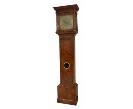 Good walnut eight day longcase clock, the 12" square brass dial signed Sam Stevens, London on the brass chapter ring enclosin