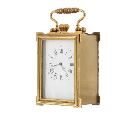 Miniature Mignonette Rementoir carriage clock signed Japy Freres on the thirty hour movement back plate, within a brass case,